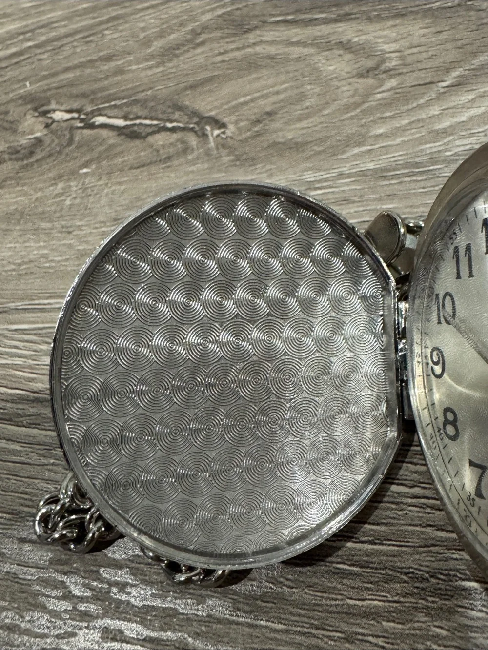 Silver Pocket Watch with Train Motif and Chain - Men Accessories
